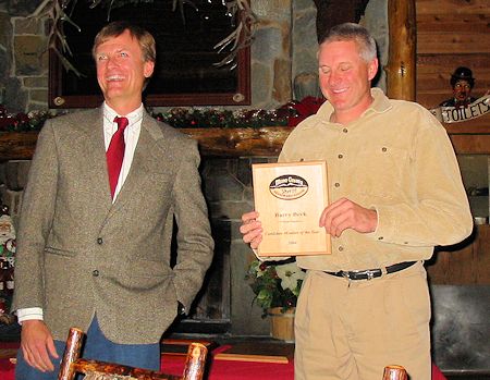 Barry Beck receiving Candidate of Year Award from Jeff Homquist - December 14, 2004