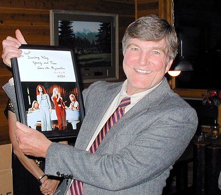 Paul Zahn with his new prize possession: an autographed <br>photo of ABBA with the inscription, 'To Paul Zahn, Dancing King, Young and free Since the Byzantine'