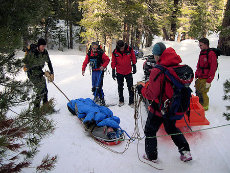 Arriving at snowmobile sled