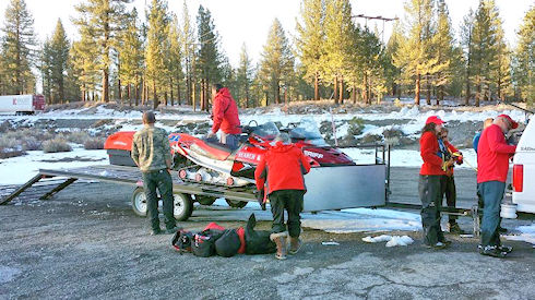Snowmobiles were utiliized to rescue stranded backpacker