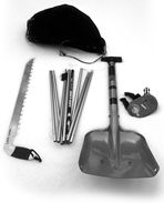 Avy Tools: Saw, probe, stuff sack, shovel, transceiver