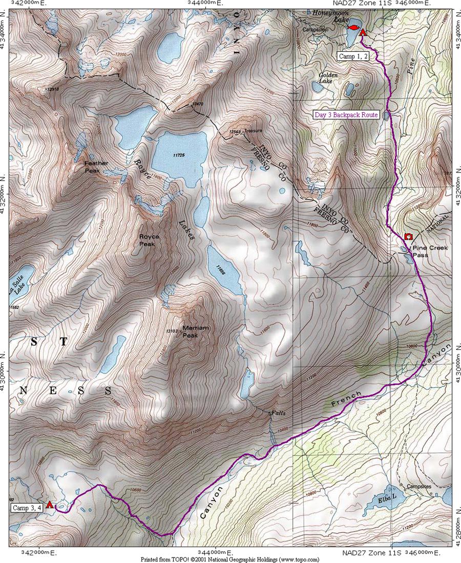 Bear Lakes Trip Map - Day Three