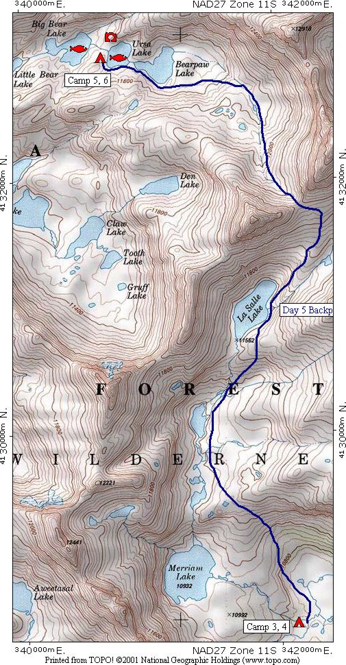 Bear Lakes Trip Map - Day Five