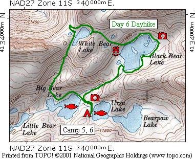 Bear Lakes Trip Map - Day Six