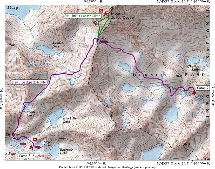 Bear Lakes Trip Map - Day Seven