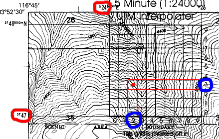 Topographic map with UTM grid overlaid